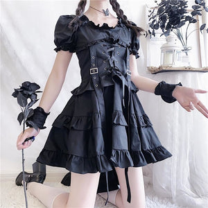 Punk Flattering Pleated Frill Tiered Layered Dress Mp006262