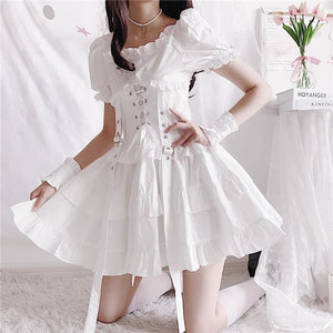 Punk Flattering Pleated Frill Tiered Layered Dress Mp006262 White / S