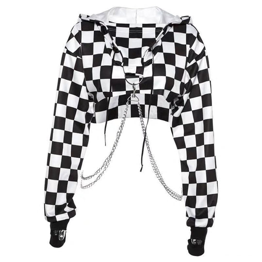 Punk Suspender Check Flag Plaid Cropped Hoodies Mp005930 S Top