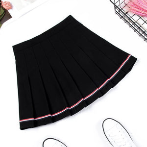 Pure Color Uniform A-Line Hight Waist Pleated Skirt Black / S