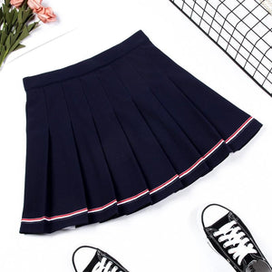 Pure Color Uniform A-Line Hight Waist Pleated Skirt Blue / S