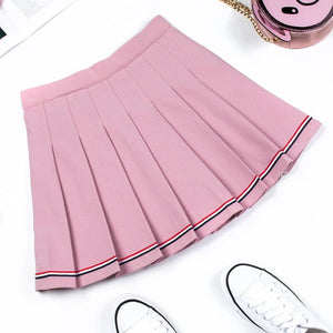 Pure Color Uniform A-Line Hight Waist Pleated Skirt Pink / S
