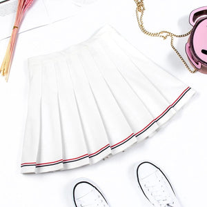 Pure Color Uniform A-Line Hight Waist Pleated Skirt White / S