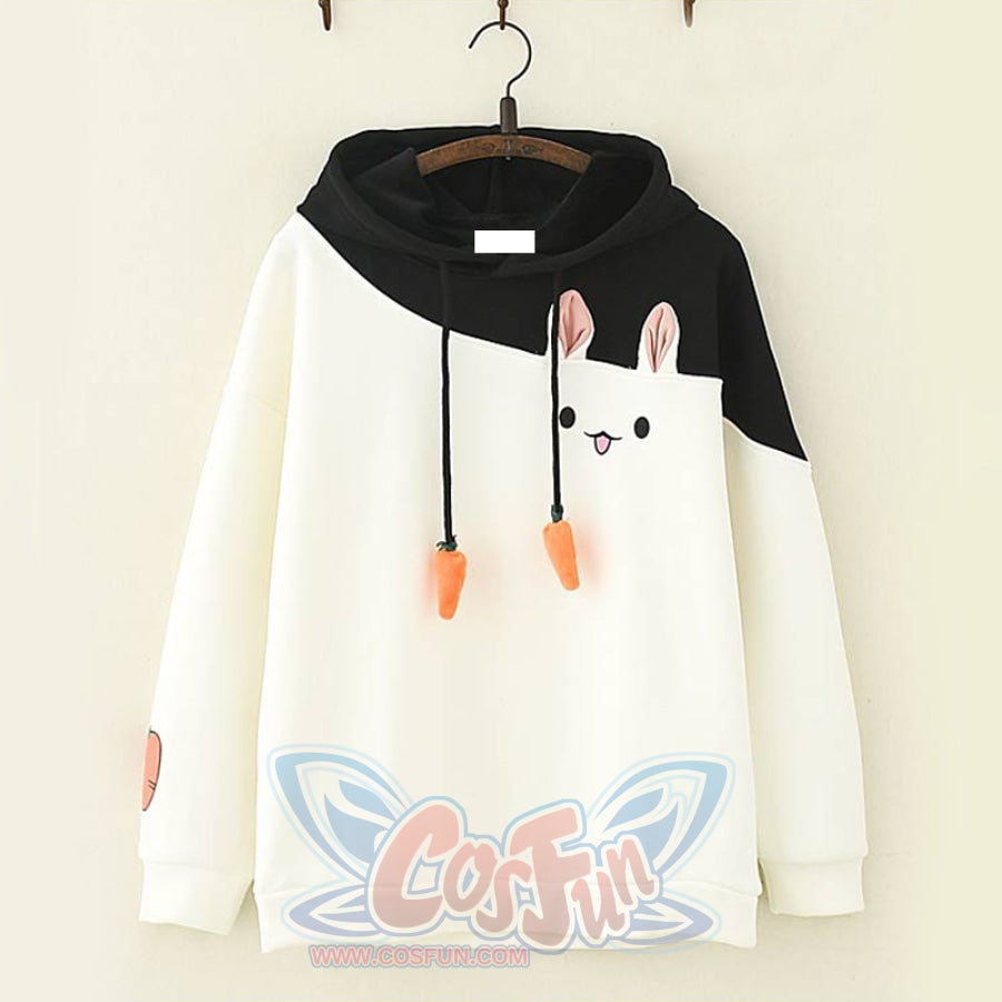 Rabbit Carrot Drawstrings Cotton Hoodie Mp006001 White / Normal M Hoodie