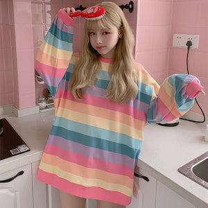 Rainbow Stripe Oversize Sweatshirt J40131