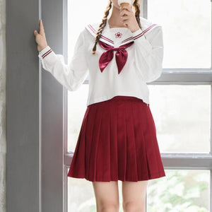 Red Sakura Blossom Embroidered Sailor School Uniform J40129
