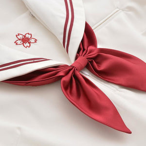Red Sakura Blossom Embroidered Sailor School Uniform J40129