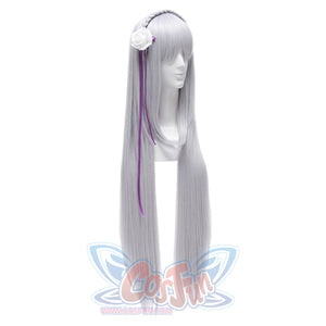 Re:zero Starting Life In Another World Emilia Cosplay Wigs Long Sliver Straight Hair Mp005950