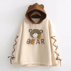 Rilakkuma Bear Ears Lace-Up Sleeves Hoodie Mp006154 Beige & Brown / One Size Hoodie