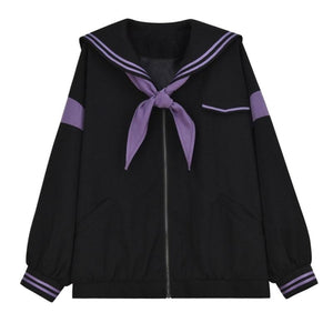 Sailor Print Zip Up Jacket Black / S