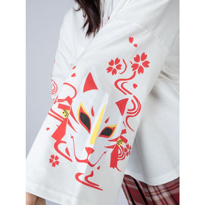 Sakura Fox Mask Print Drawstring Hoodie Mp006002 Sweatshirt