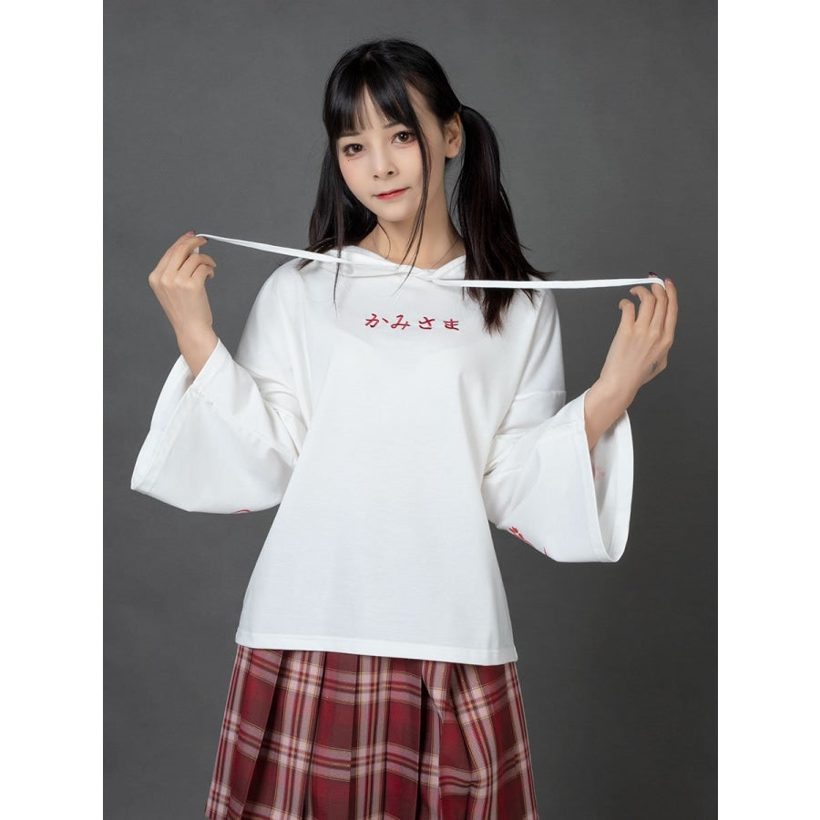 Sakura Fox Mask Print Drawstring Hoodie Mp006002 White / One Size Sweatshirt