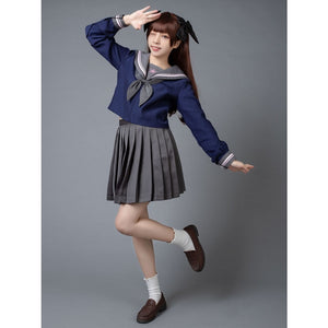 Sakura Navy Sailor Top Gray Pleated Skirt School Uniform Mp005918