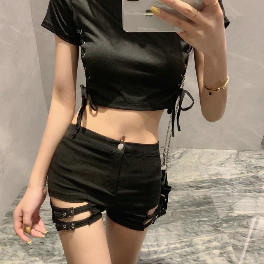Sexy Look Slim Bar Disco Hot Pants Side Laced Up T-shirt Summer Cool G -  cosfun