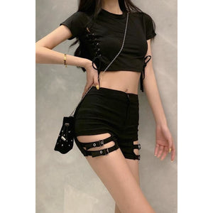 Sexy Look Slim Bar Disco Hot Pants Side Laced Up T-Shirt Summer Cool Girl Set