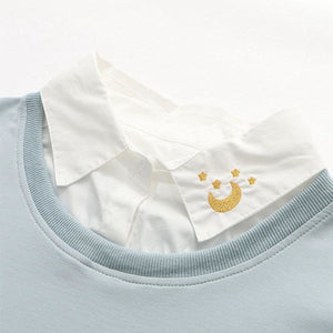 Shirt Collar Bunny Letter Print Moon Embroidery False Two Pieces Sweatshirt J30027