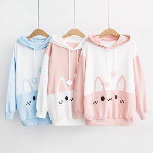 Shy Rabbit Print Hoodie Sweatshirt