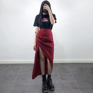 Side Slit Check Asymmetric Hem Skirt Dress