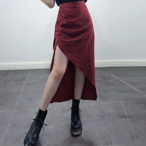 Side Slit Check Asymmetric Hem Skirt Dress