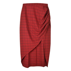 Side Slit Check Asymmetric Hem Skirt Red / S Dress