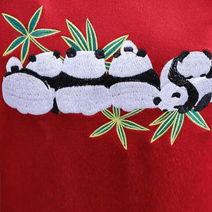Side Slit Panda Embroidery Hooded Straight Dress Sweatshirt