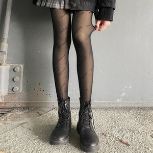 Silk Stockings Black Letters Fleece Winter Jk Pantyhose / One Size Stockings&socks