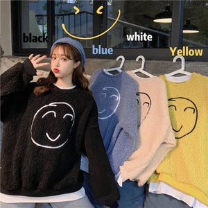 Smile Face Fake Two-Piece Loose Sweatshirt