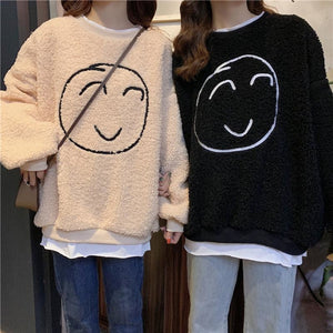 Smile Face Fake Two-Piece Loose Sweatshirt