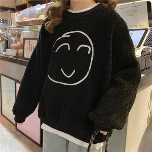 Smile Face Fake Two-Piece Loose Sweatshirt Black / M