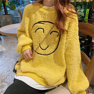 Smile Face Fake Two-Piece Loose Sweatshirt Yellow / M