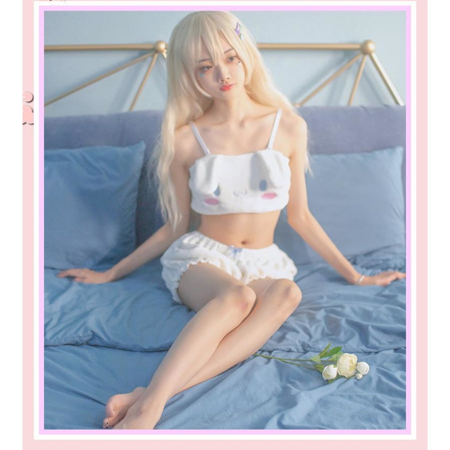 Sanrio Kawaii Plush Underwear Anime Cute Girl Pajama Cinnamoroll Melody  Kuromi Bra Set Girls Gift Cartoon Furry Girl Tube Top