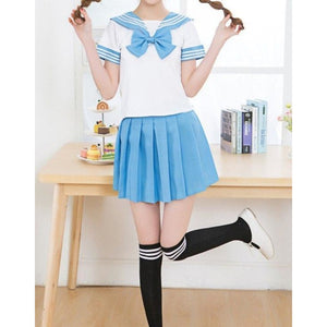 Solid Beautiful Sailor Stripe Top Pleated Skirt School Uniforms Blue / S Uniform
