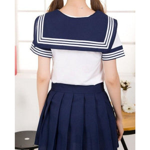Solid Beautiful Sailor Stripe Top Pleated Skirt School Uniforms Uniform