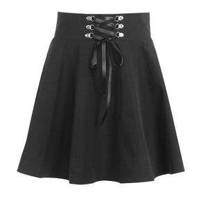 Solid Laced Up High Waist A-Line Skirt J40218 Black / S