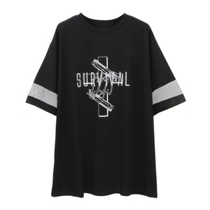 Solid Survival Gun Cross Print Mesh Oversize Dress Black / One Size