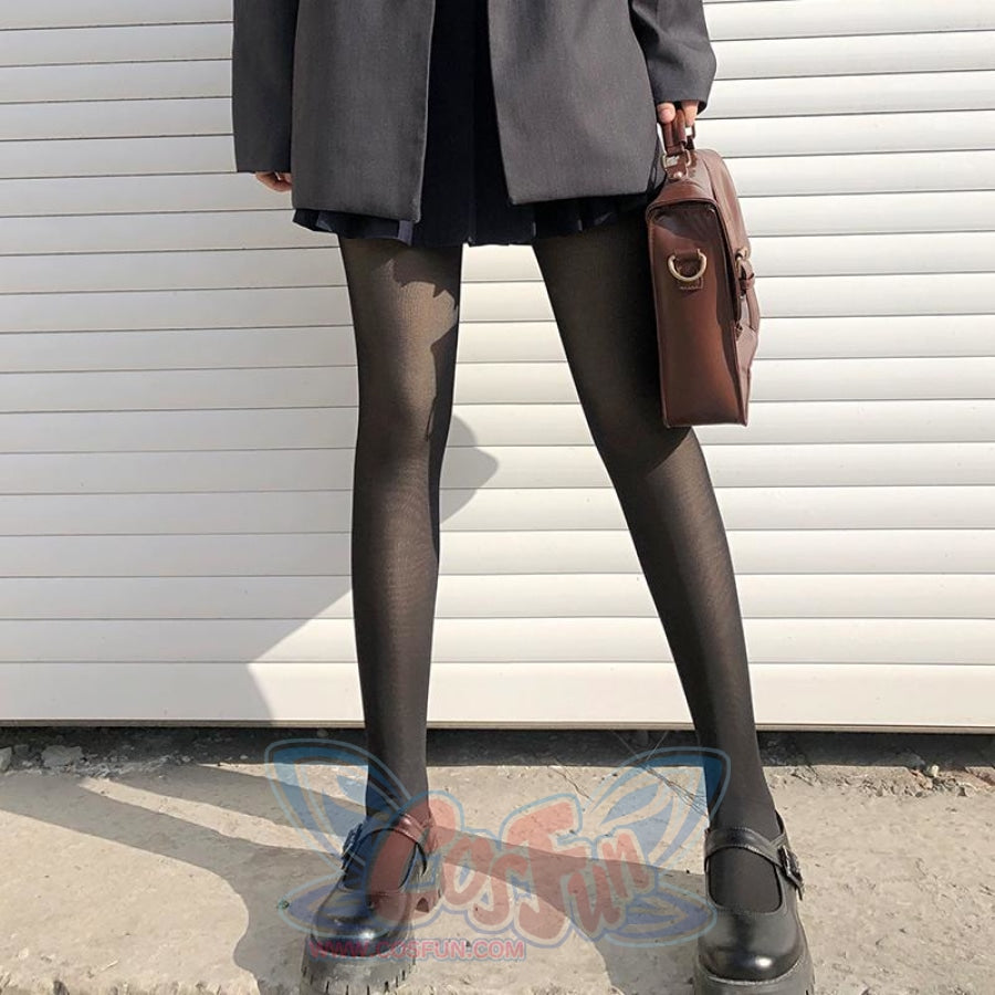 Stockings Black Female Autumn and Winter Fleece Thick Black Silk JK Pa -  cosfun
