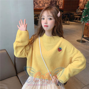 Sweet Strawberry Embroidery Loose Sweater Sweatshirt