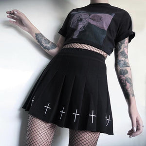 The Cross Embroidery High Waist Pleated Skirt J40017