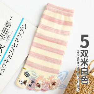 Toe Socks Girl Cotton Cartoon Cat Paw Cute Kawaii 5 Pairs Beige / One Size Stockings&socks