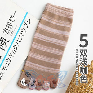 Toe Socks Girl Cotton Cartoon Cat Paw Cute Kawaii 5 Pairs Light Brown / One Size Stockings&socks