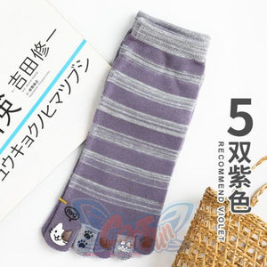 Toe Socks Girl Cotton Cartoon Cat Paw Cute Kawaii 5 Pairs Purple / One Size Stockings&socks
