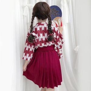 Vintage Kimono Top Pleated Skirt Set