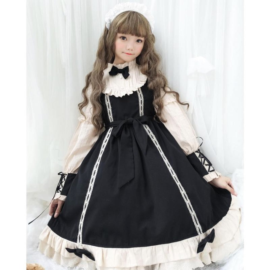 Gothic Lolita Dresses Ruffles Lace Light Apricot White Adjustable Elastic