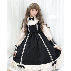 Vintage Lace Up Bow Pleated Frill Nice Clean-Cut Lolita Dress Mp006130 Black / S