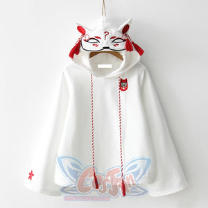 White Fox Ghost Face Embroidery Tassels Hoodies / M Sweatshirt